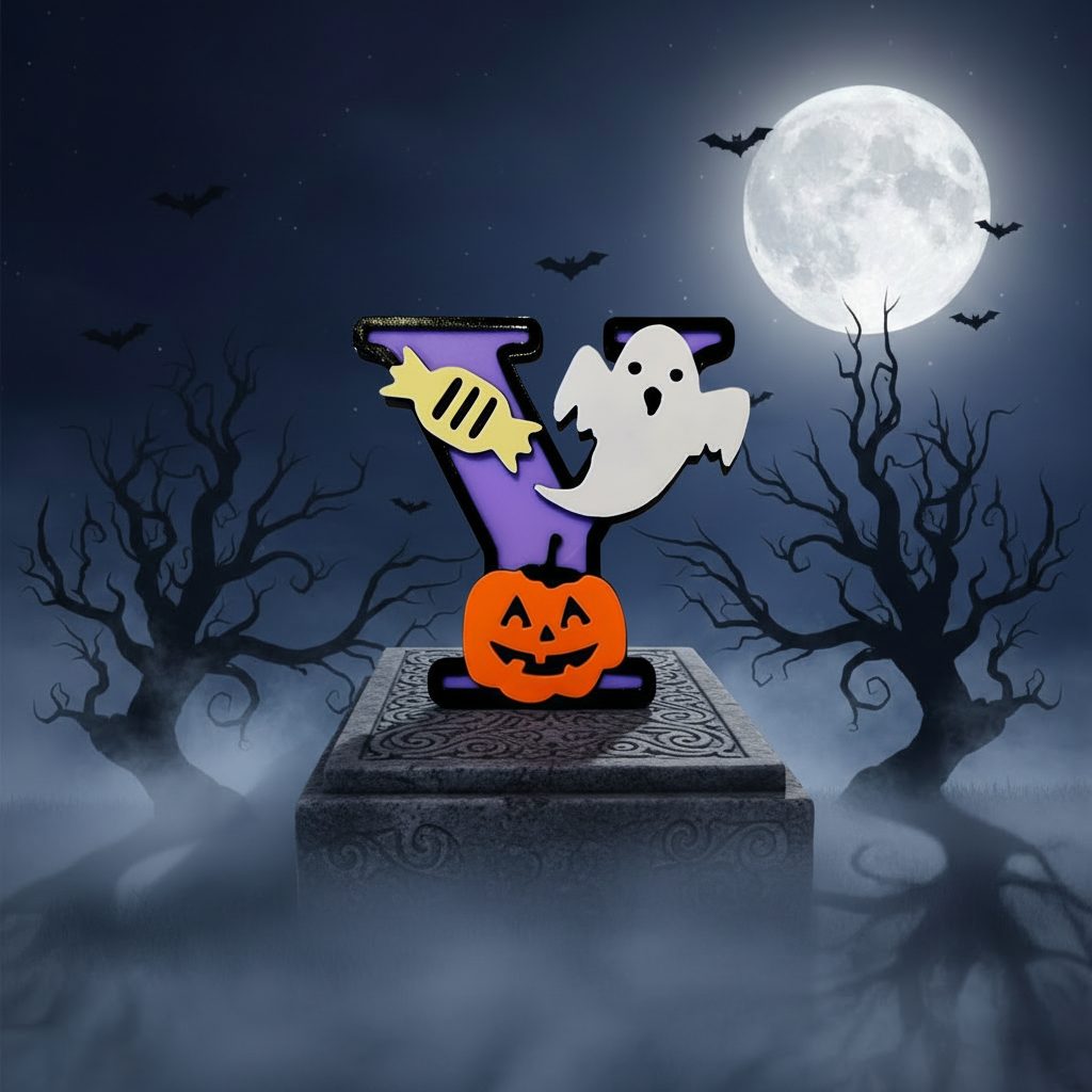 Halloween Ghostly Alphabet - Y on Square Headstone