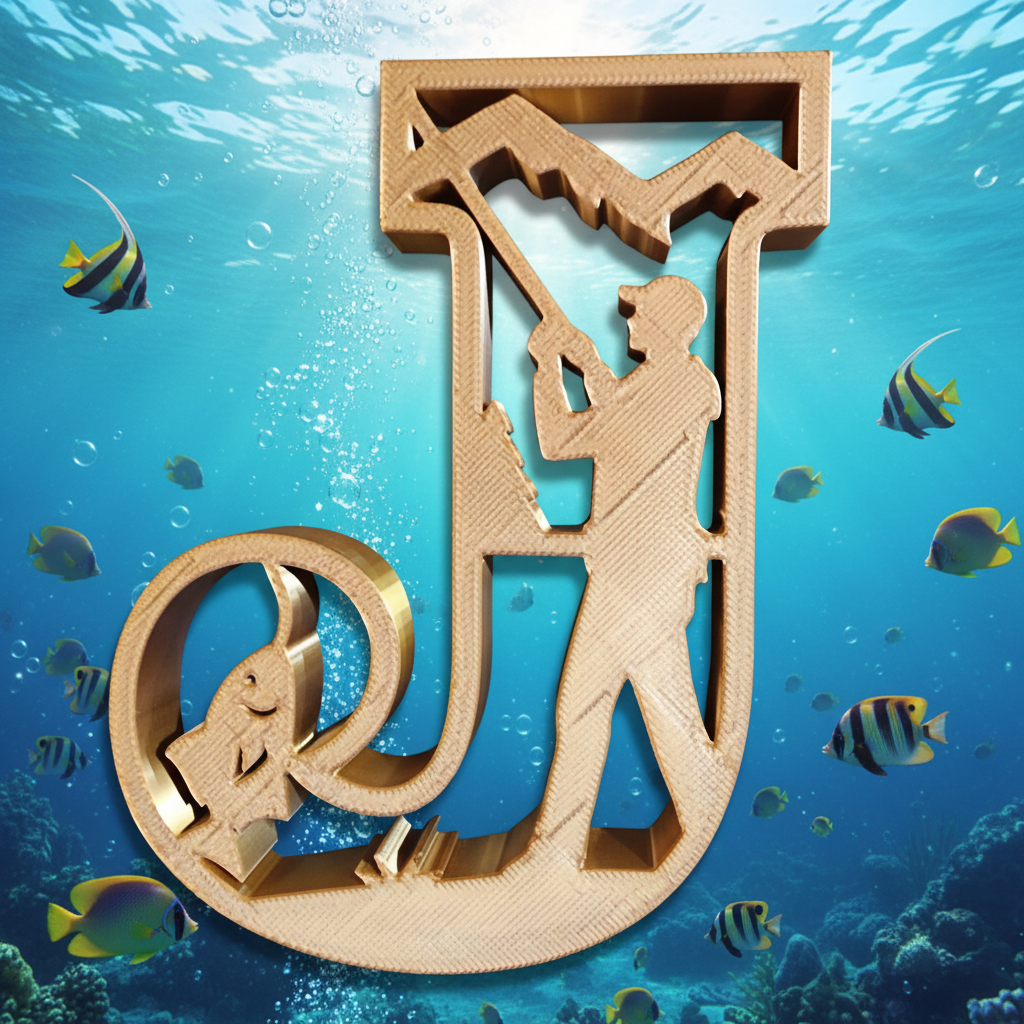 Man Fishing Letter J - Fishy Background